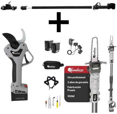 Pack Profesional Poda Motosierra Pertiga extensible KVS7000P + Tijera kv390 + Pertiga 390 4 baterias